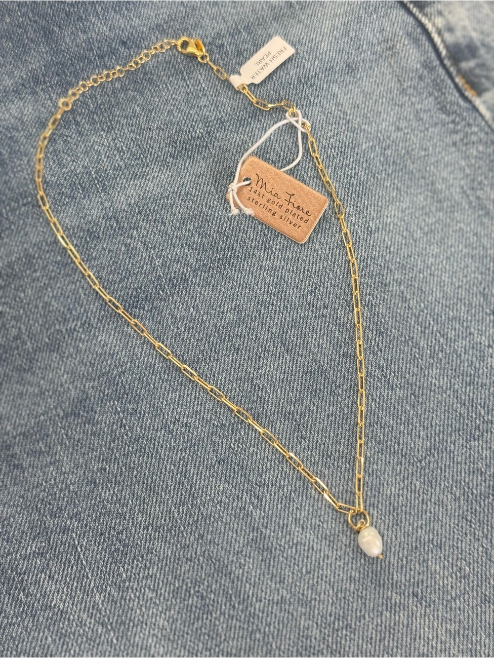 Mia Fiore 14K Gold plated Paperclip Necklace with Freshwater Pearl Charm NWT